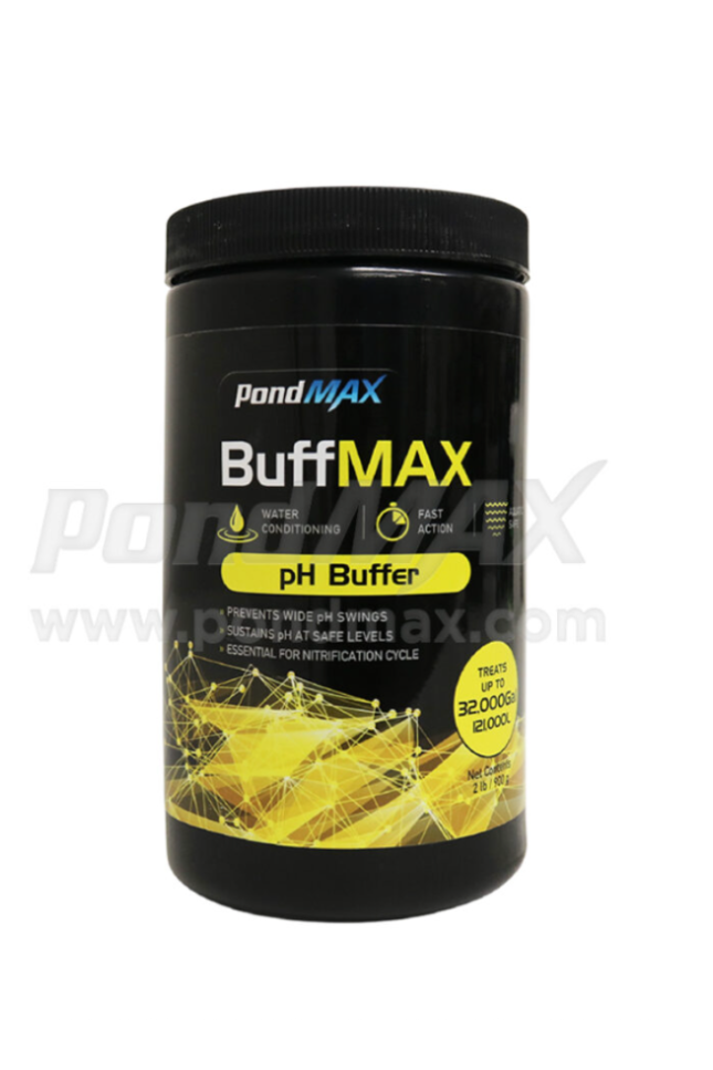 Pond Max Buff Max pH Buffer container on a white background